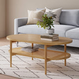 Nathan James Sonia Coffee Table with Storage Shelf, Light Wood/Rattan Nathan James