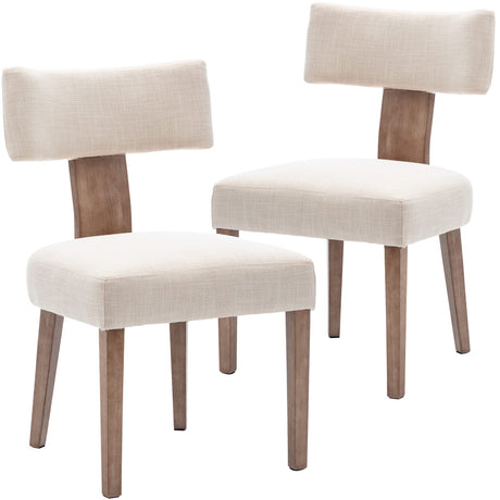 Wahson Beige Dining Chairs Set of 2, Comfy Upholstered Modern Farmhouse Kitchen Chairs with Wood Legs, Linen Fabric Dining Chairs with Curved Wingback for Living Room Bedroom Wahson
