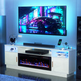 BREEZEHEAT Electric Fireplace TV Stand-Led Entertainment Center-80 inch TV Stand with 42" Electric Fireplace-Living Room Tv Cabinet with Storage for TVs Up to 85"，Modern Media Console (White) BREEZEHEAT
