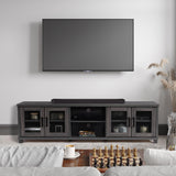 CorLiving Dark Gray Engineered Wood TV Stand w/Glass Cabinets for TVs up to 95" CorLiving