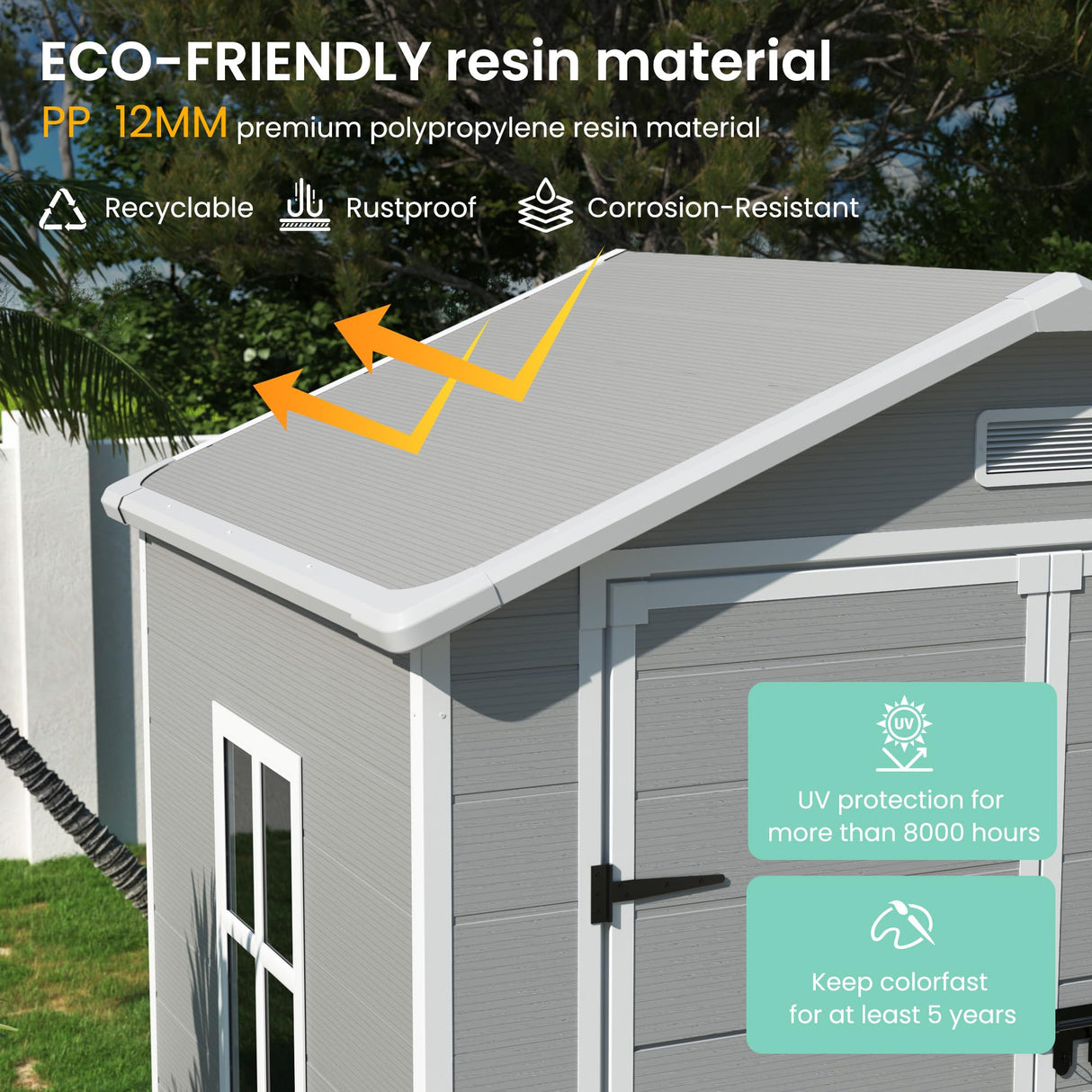 UDPATIO Outdoor Resin Storage Shed 6x4.5 FT, Plastic Garden Shed for Bike, Garbage Can, Tool, Outside Sheds with Lockable Door for Backyard, Patio, Lawn, Grey & White UDPATIO