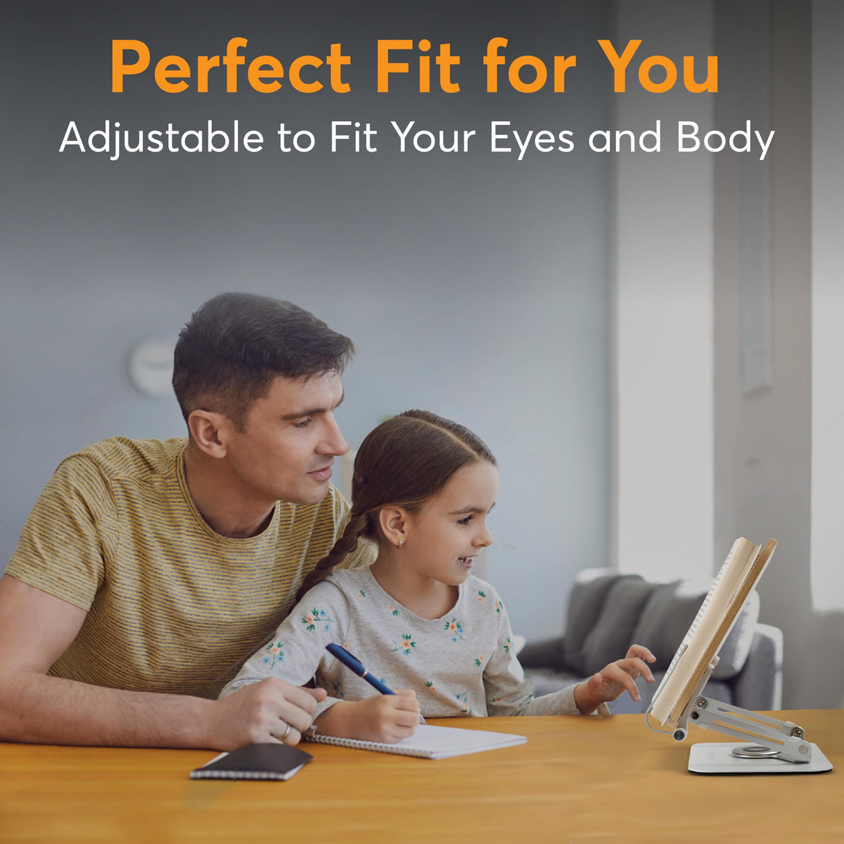 Book Stand for Reading - Adjustable Recipe Book Holder Stand with 360° Swivel Base, Aluminum & Wood Stand for Kitchen, Hands-Free, Foldable Cook Book Stand for Desk,Tablets, Laptop, Textbook LuxeLoom