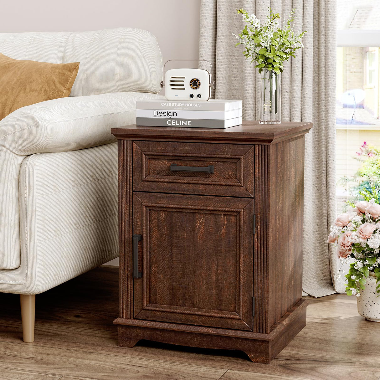 Maupvit Nightstand Set of 2, Bedside Table with Drawers for Bedroom, End Table with Large Storage Cabinet for Small Spaces, Office, Wood, Brown, 17.72” L x 15.75” D x 23.82” H x2 Maupvit