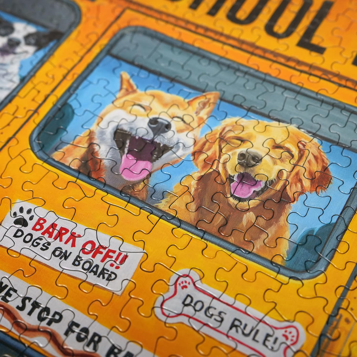 Springbok Happy Bus 500 Piece Jigsaw Puzzle for Adults and Kids - Dog Lovers Will Enjoy This Illustration by Artist Carol Luz of Lots of Happy Dogs on The schoolbus. Springbok