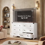 WLIVE Farmhouse 6 Drawer Dresser for Bedroom, 53.07'' Wide Wood Dresser, White Dressers Storage Organizer with Double Rustic Handle, TV Stand for 60 inch TV, Chest of Drawers for Living Room, Hallway WLIVE