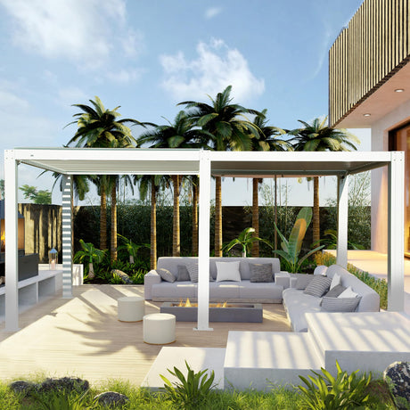 Domi Louvered Pergola 12'x20' Sun Shade Outdoor Aluminum Rainproof Pergola with Adjustable Roof for Backyard Garden Deck (White) domi outdoor living