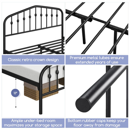 Yaheetech Full Bed Frames Metal Platform Bed with Victorian Style Wrought Iron Headboard and Footboard/Easy Assembly/No Box Spring Needed/Black Full Bed