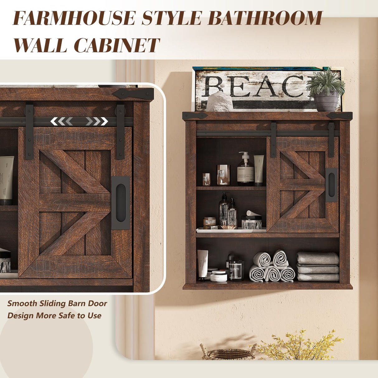 LUXOAK Farmhouse 24” Bathroom Wall Cabinet with Sliding Barn Door & Adjustable Shelf, Medicine Cabinet Wall Mounted, Storage Cabinet for Bathroom, Toilet, Kitchen, Living Room, Reclaimed Barnwood LUXOAK