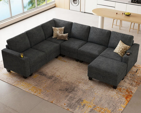 Belffin Chenille Modular Sectional Sofa Convertible L Shaped Corner Couches for Living Room with Storage Armrest with Cup Holder Dark Grey Couch Belffin