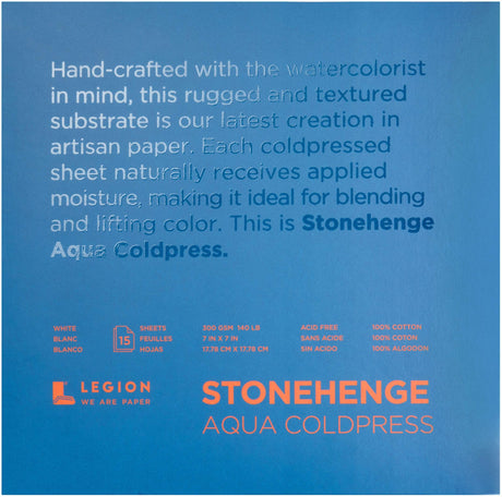 Stonehenge Yupo Paper Aqua Block Coldpress Pad 7"X7" 15 Sheets/Pkg-White 140lb Stonehenge Aqua