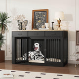 PIAOMTIEE 55.3" Extra Large Dog Crate Furniture, Indoor Heavy Duty Dog Kennel House with 3 Drawers, Modern Furniture Dog Crate Side End Table TV Stand for XL Large Medium Breed Dogs, Black PIAOMTIEE