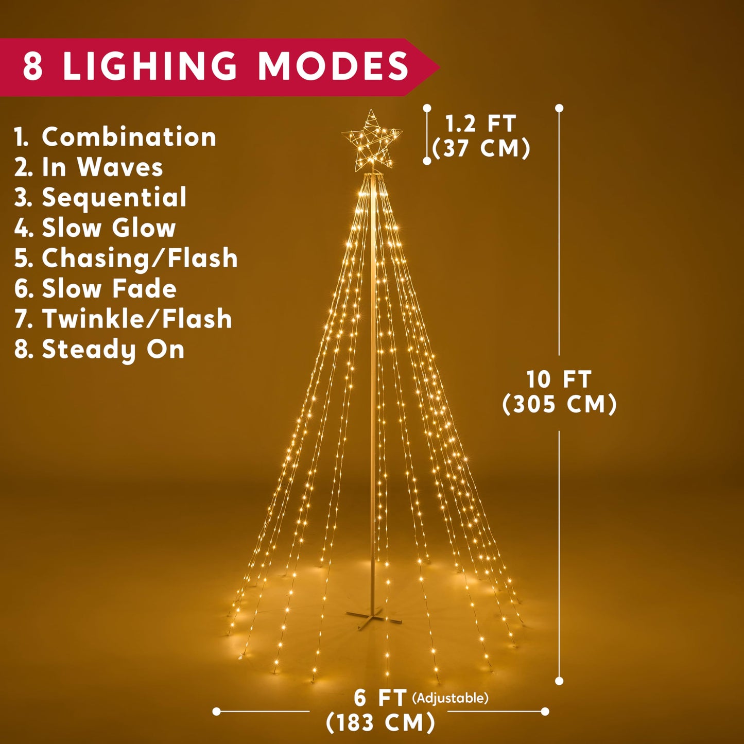 JOIEDOMI 10 ft Cone Tree Yard Light Decorations, 560 LED Warm White Lights with Metal Stakes for Indoor Outdoor Garden Holiday Décor, Christmas Eve Night Décor