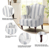 Pia Ricco Stripe High Back Floral Accent Chair, Upholstered Fabric Armchair with Solid Wood Legs - Retro Living Room Reading Chair, Comfortable Single Sofa Seat-Navy Pia Ricco