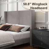HOWE King Size Upholstered Platform Bed Frame, Wingback Bed with 50.8" Headboard, Corduroy/Solid Wood Leg/No Box Spring Needed/Noise Free/Taupe HOWE