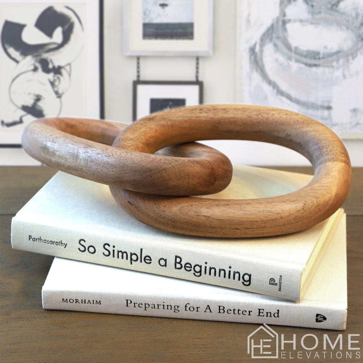 Product Elevations Acacia Wood Knot Decor - Modern Farmhouse Home Decor for Racks & Book Shelves - 13" Rustic 2 Chain Links Coffee Table Decor - Gift Ideas for Housewarming & Weddings Product Elevations