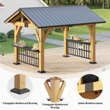 AMERLIFE Solid Wood Gazebo, Hardtop Gazebo with Metal Steel Gable Roof with Guest House for Garden, Porch, Patio, Black + Natural Wood (9 x10FT) AMERLIFE