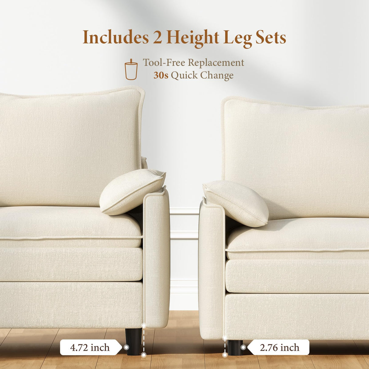 Vesgantti 74" Loveseat Sofa for Living Room, Comfy Cloud Couch Deep Seat Chenille Modern 2 Seater Small Sofa with Armrest Pillow, Easy Assembly for Small Spaces, Beige Vesgantti