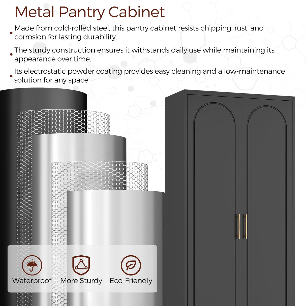 Kubohogar 75" Tall Kitchen Pantry Cabinet with 2 Doors and 4 Adjustable Shelves, Black Metal Storage Cabinets, Kitchen Cupboard for Dinning Living Room, Bathroom, Home Office Kubohogar