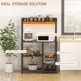 HOMCOM Bakers Racks with Power Outlet and LED Lights, Coffee Bar Table for Kitchens with Storage, Microwave Stand with Glass Holders, Kitchen Storage Shelf Rack with Multiple Shelves, Gray HOMCOM