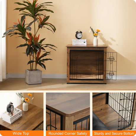 DWANTON Dog Crate Furniture with Cushion, Wooden Dog Crate with Double Doors, Dog Furniture, Dog Kennel Indoor for Small/Medium/Large Dog，End Table, Small, 27.2" L, Warm Brown Dwanton
