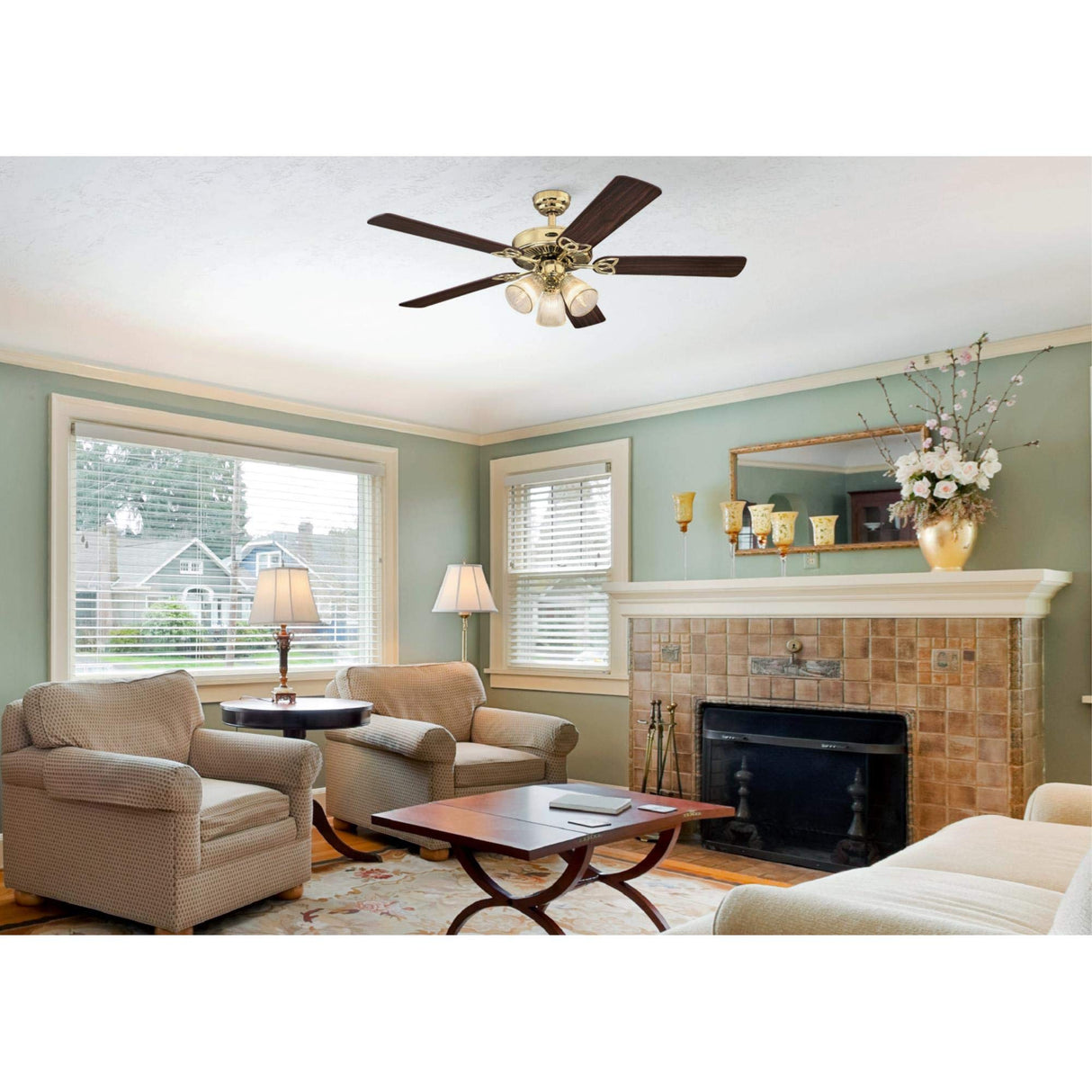 Westinghouse 7233800 Vintage Indoor Ceiling Fan with Light, 52 Inch, Polished Brass Westinghouse