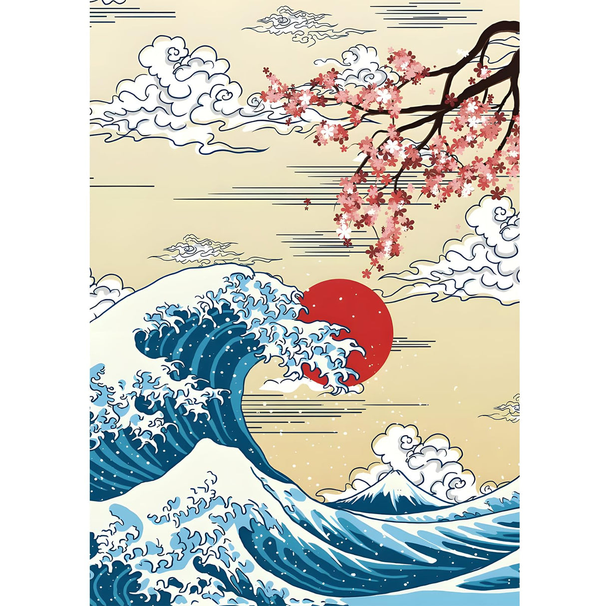 MOGTAA The Great Wave Diamond Art Kits for Adults, Japanese Cherry Blossom Tree Diamond Painting Kits for Beginners, DIY 5D Diamond Dots Kits Sunset Gem Craft for Home Art Decor 12x16 inch MOGTAA