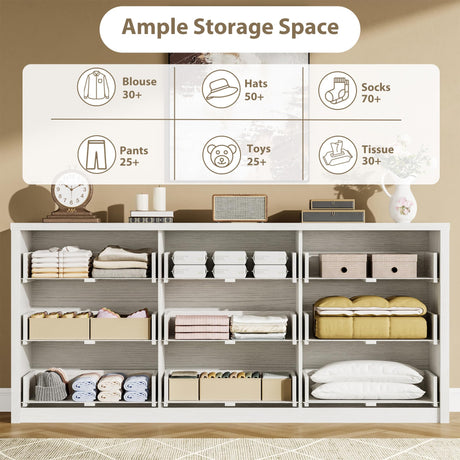 IDEALHOUSE Rustic Farmhouse 9 Dresser for Bedroom,Wooden Drawer Dresser,Handle-Free Storage Cabinet with Drawers for Bedroom, Living Room & Hallway, with Anti-Tip Safety,White IDEALHOUSE