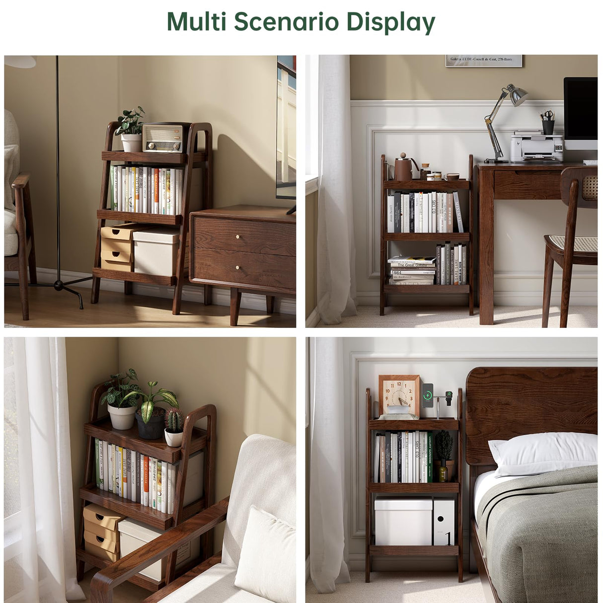 Vadisun 100% Solid Oak 3 Tier Ladder Shelf, Small Bookshelf, Ladder Bookshelf, Bookcase with Stable Frame, Small Table for Living Room Bedroom(Walnut, 12.6" L x 17.72" W x 31.5" H) Vadisun