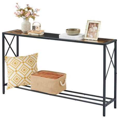 Tajsoon 55.1 Inch Console Table, Industrial entryway Table, Narrow Sofa Table with Shelves, Entrance Table for Entryway, Hallway, Living Room, Foyer, Corridor, Office, Rustic Brown & Black Tajsoon