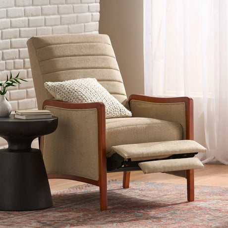 Merax Push Back Recliner Chair with Footrest, Reading Lounge Accent Lazy Sofa Seating for Living Room, Bedroom, Dorm, Mid-Century Modern Style, Dorm, Beige Merax