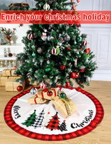 Multiwins Christmas Tree Skirt 48 Inch Red Rustic Xmas Tree Skirt with Snowflake, Black Red Buffalo Plaid Christmas Tree Skirt Ornaments for Merry Christmas Holiday Party Decorations Indoor Outdoor multiwins