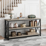 IDEALHOUSE 55 Inch Entryway Table, Narrow Long Console Table with Storage, 3 Tier Wood Sofa Table for Living Room, Industrial Behind Couch Table, Hallway Table for Foyer, Entryway Furniture-Grey IDEALHOUSE