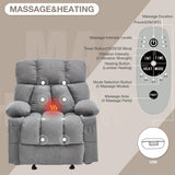 Massage Rocker Recliner Chair with Heat and Vibration Ergonomic Rocking Lounge Chair for Living Room Comfy Overstuffed Recliner with 4 Side Pockets,2 Cup Holders, USB Charge Port, Grey jonpony