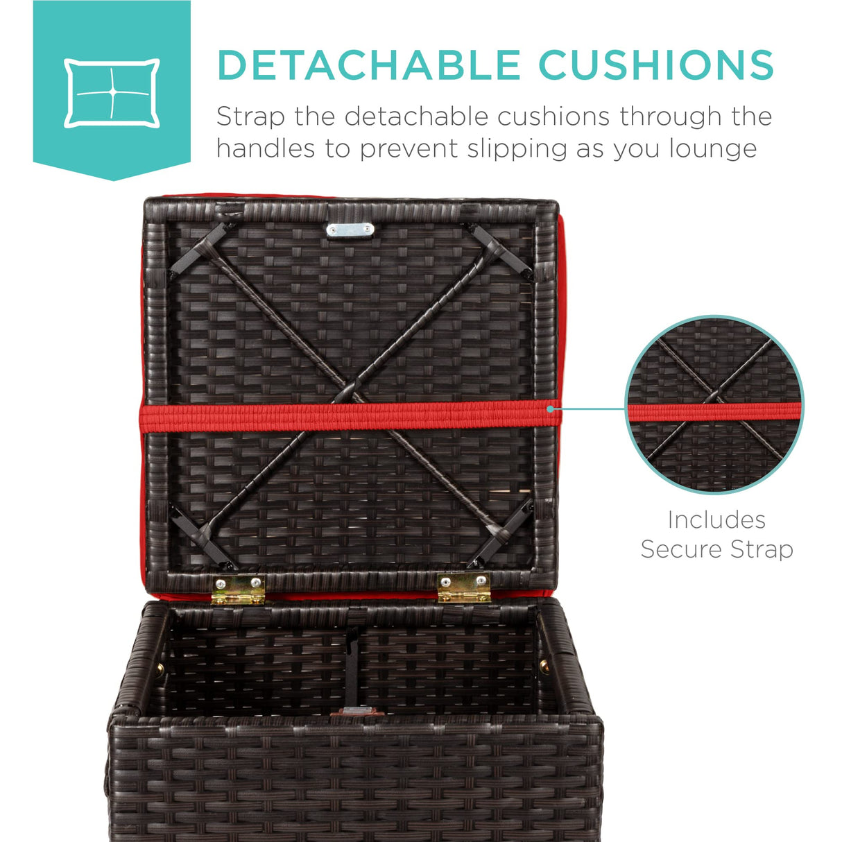 Best Choice Products Set of 2 Wicker Ottomans, Multipurpose Outdoor Furniture for Patio, Backyard, Additional Seating, Footrest, Side Table w/Storage, Removable Cushions - Red/Brown Best Choice Products