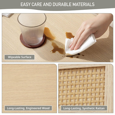 Ink+Ivy Wood Lift Top Coffee Table with Hidden Compartment and Large Storage Shelf, Boho Modern Rattan Dining Rectangle Center Table for Home Living Room Office, 34.5" W, Natural INK+IVY