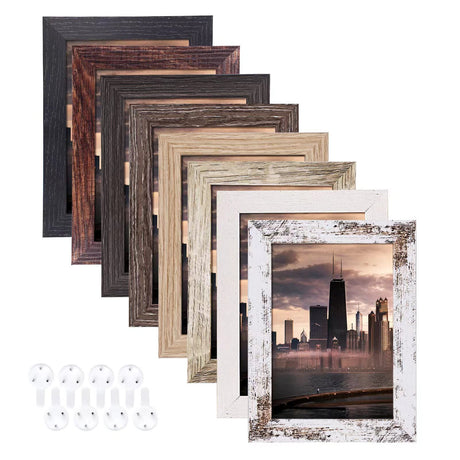 5x7 Picture Frames Set of 8, Rustic Picture Frames Multi Wood-Color,Vertical and Horizontal Formats for Wall Hanging and Tabletop Display,Perfect for Rustic Home & Office Decor Aibala