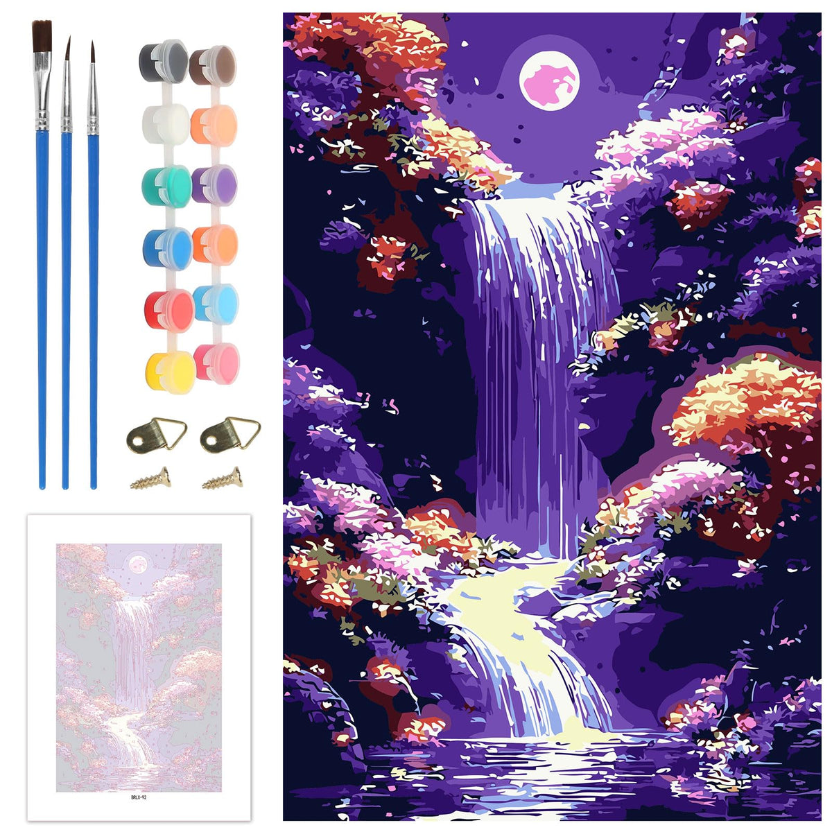 Skyboda Paint by Numbers Kits for Adults Beginners Framed Canvas, Adult Paint by Number Kit, Moon Waterfall Easy Painting by Numbers for Adults Framed Crafts 8x12in Skyboda