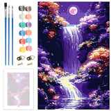 Skyboda Paint by Numbers Kits for Adults Beginners Framed Canvas, Adult Paint by Number Kit, Moon Waterfall Easy Painting by Numbers for Adults Framed Crafts 8x12in Skyboda