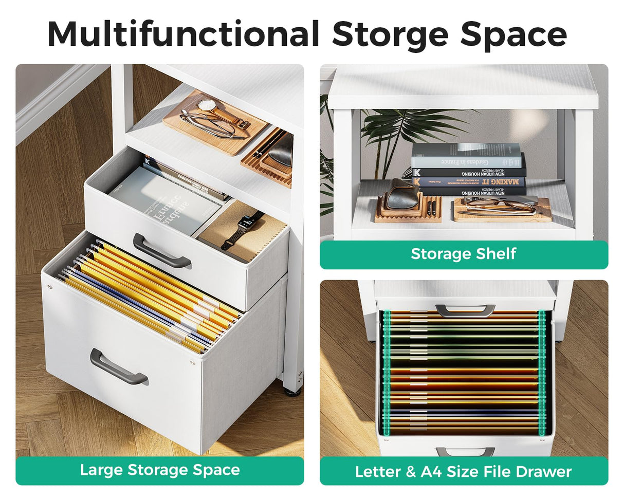 Coleshome L Shaped Computer Desk with 6 Drawers & Power Outlet, 55 Inch Corner Desk with Reversible Storage Shelf & File Drawer, Home Office Desk, White Coleshome