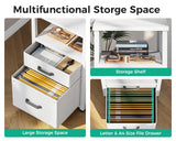 Coleshome L Shaped Computer Desk with 6 Drawers & Power Outlet, 55 Inch Corner Desk with Reversible Storage Shelf & File Drawer, Home Office Desk, White Coleshome