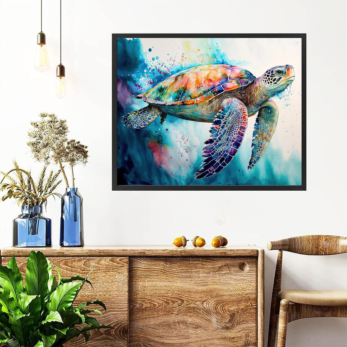 Sea Turtle Paint by Numbers for Adults with Framed Canvas-with Wooden Easel,Turtle Paint by Number on Canvas,DIY Acrylic Oil Painting Kits with Brushes Nice Gift Box for Home Wall Decor(16x20inch) xackcme