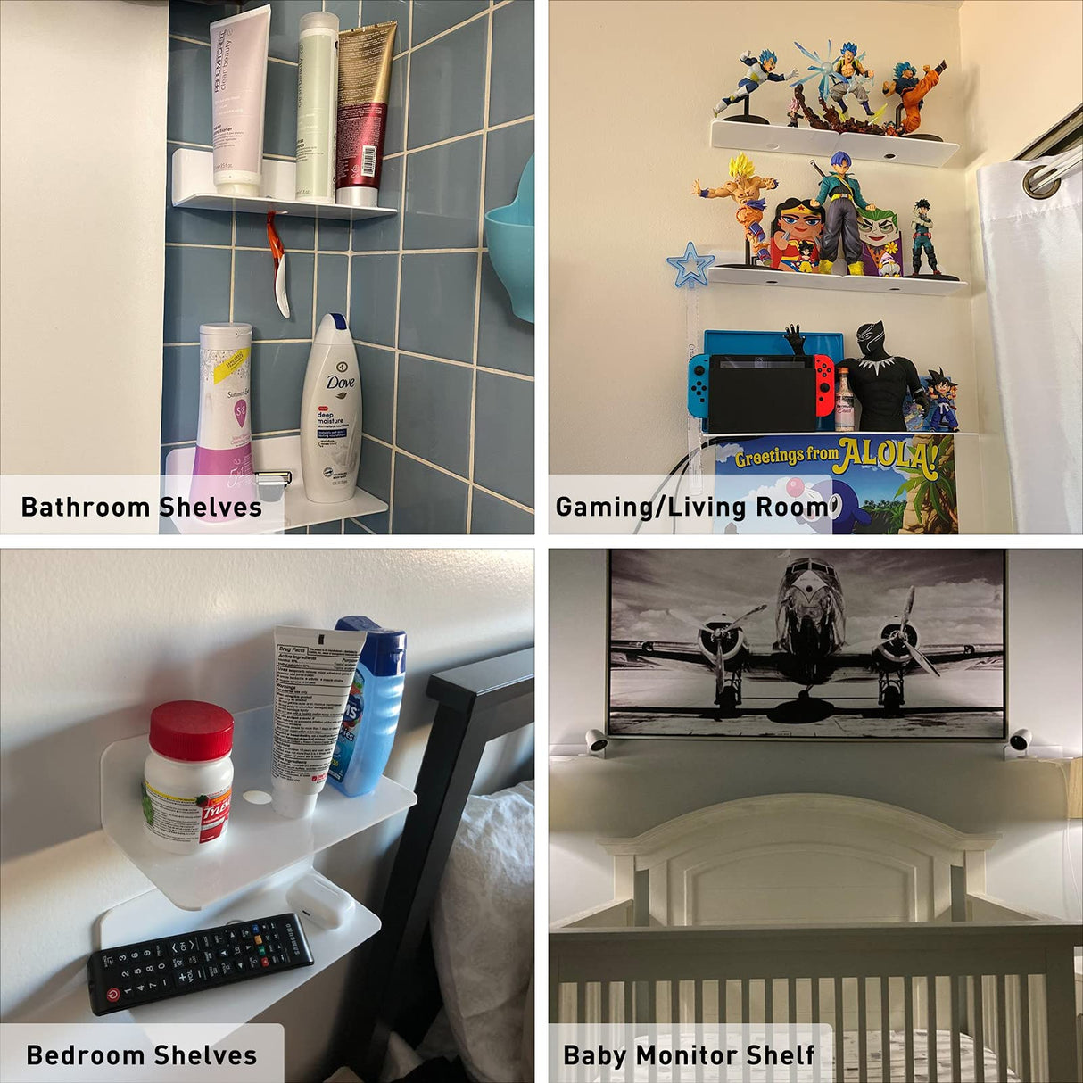 OAPRIRE White Floating Shelves Wall Mounted Set of 2 - Easily Expand Wall Space - Acrylic Hanging Shelves for Bedroom, Gaming Room, Living Room, Bathroom, Office with Cable Clips OAPRIRE