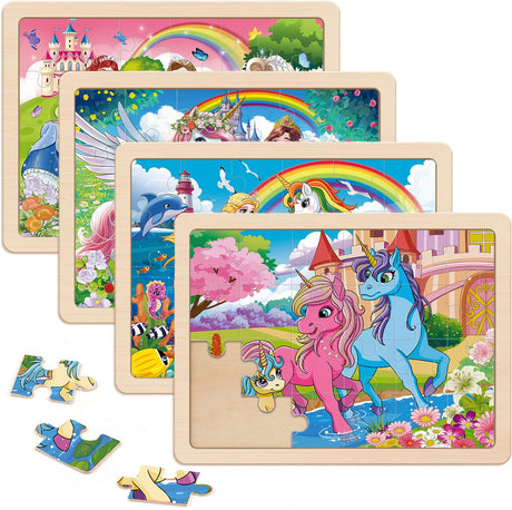 Wooden Puzzles for Kids Ages 4-6, Large 24 PCs Unicorn Mermaid Princess, Jigsaw Puzzles for Kids Ages 3-5, Preschool Educational Learning Toy for Boys and Girls VJZVKJ