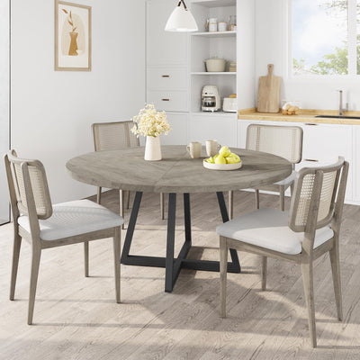 GarveeHome 47-inch Round Large Dining Table, Wooden Kitchen Table for 4, Industrial Dinner Table with Wooden Top and Metal Base for Home Dining Room or Living Room - Grey(Only Table)