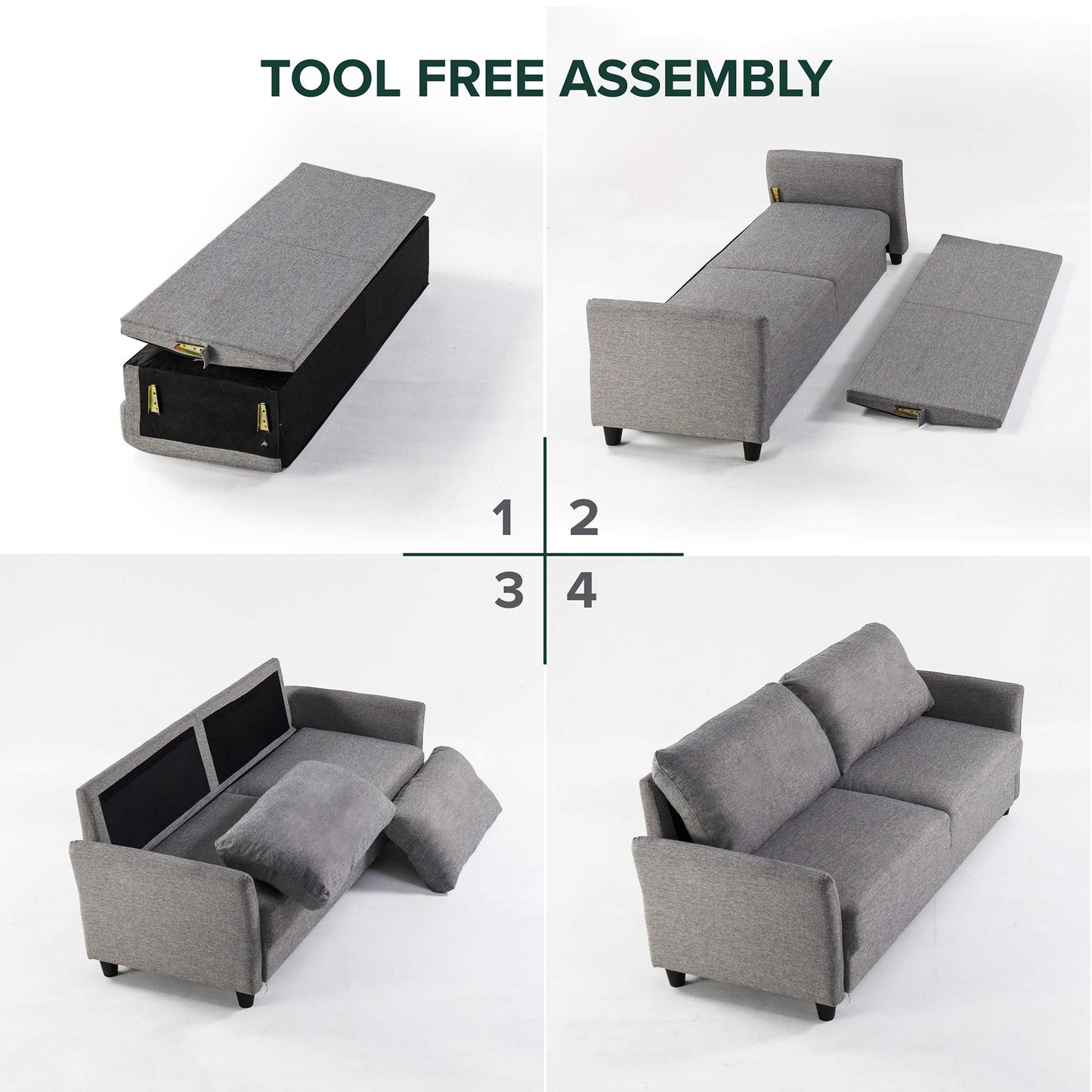 ZINUS Jackie Sofa Couch, Easy, Tool-Free Assembly, Soft Grey