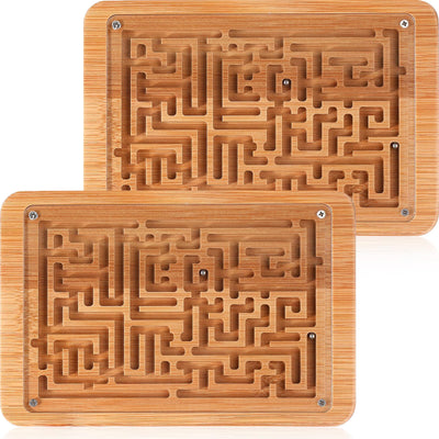 Syhood 2 Pack Wooden Labyrinth Game Marble Maze with Steel Marble, Brain Puzzle Logic Toy Rectangular Challenging Labyrinth Board Game for Education and Fun Adults, Teenagers, Boys and Girls