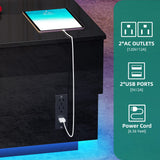 YITAHOME LED Lift Top Coffee Tables for Living Room with Power Outlets Charging Station, Modern Coffee Table with Storage 2 Drawers & Open Shelfs Rectangular Small Center Cocktail Table, Glossy Black YITAHOME