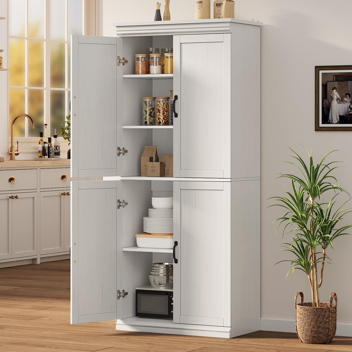 IDEALHOUSE Pantry Cabinet,70" Tall Kitchen Pantry Cabinet with Doors and Adjustable Shelves, Freestanding Cupboard, Tall Storage Cabinet for Bathroom, Dining Room, Living Room (Antique White) IDEALHOUSE