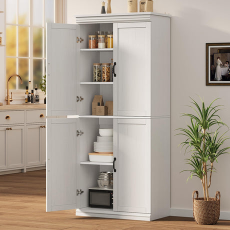 IDEALHOUSE Pantry Cabinet,70" Tall Kitchen Pantry Cabinet with Doors and Adjustable Shelves, Freestanding Cupboard, Tall Storage Cabinet for Bathroom, Dining Room, Living Room (Antique White) IDEALHOUSE