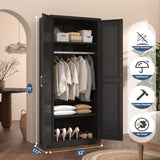 TIMELESS PIECES Metal Wardrobe Cabinets,Black Armoire Wardrobe Closet with Hanging Rod,Clothes Storage Cabinet with Adjustable Shelves and Doors,Clothing Cabinet for Bedroom, Office, Laundry Room TIMELESS PIECES